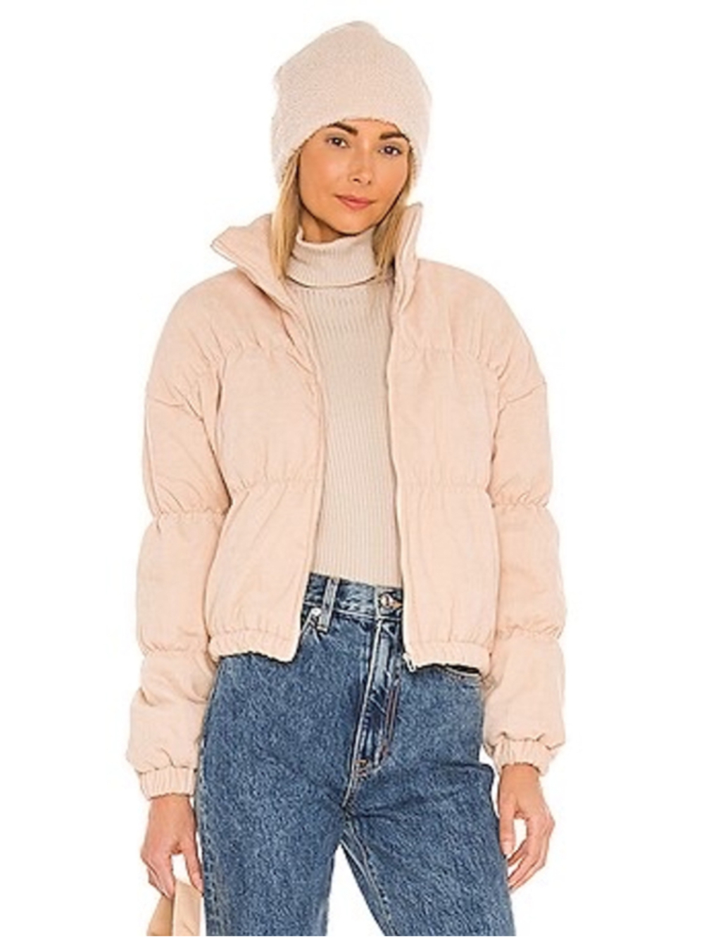 Revolve SNDYS Kain Bomber Jacket Corduroy Puffer Coat Sand Beige Women's Small